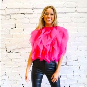 Pink ruffle top never worn, so cute and fun